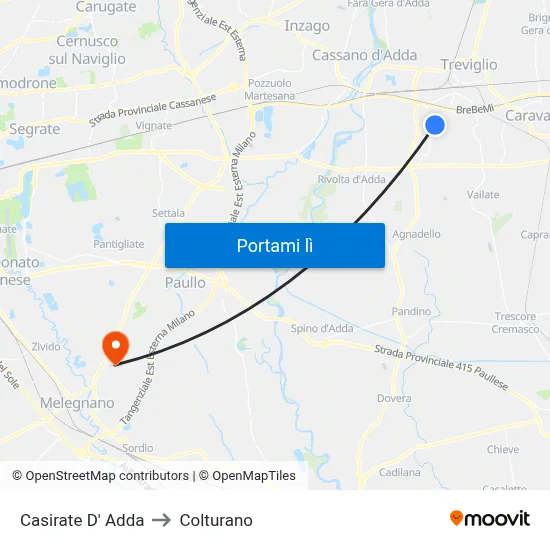 Casirate D' Adda to Colturano map