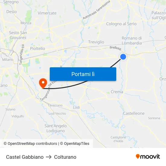 Castel Gabbiano to Colturano map