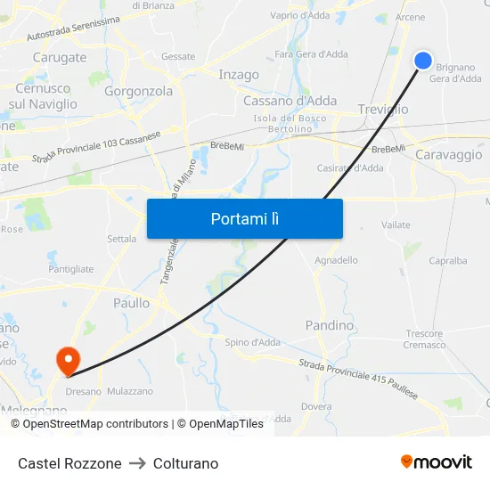 Castel Rozzone to Colturano map