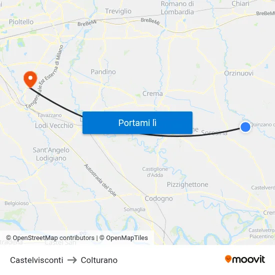 Castelvisconti to Colturano map