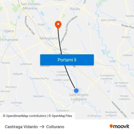 Castiraga Vidardo to Colturano map