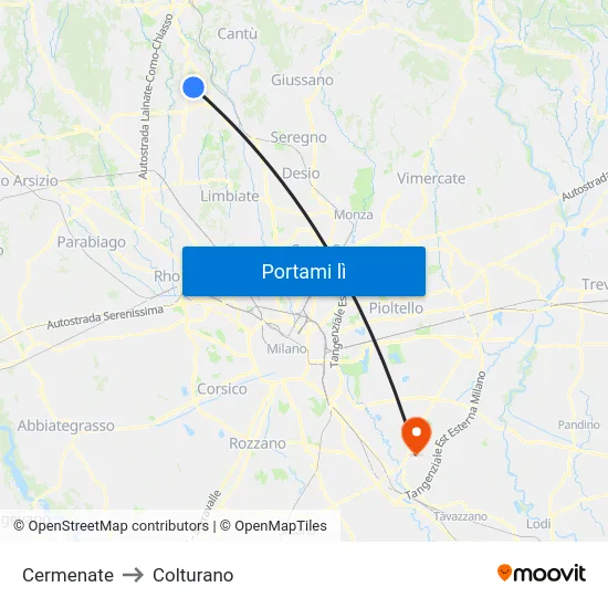 Cermenate to Colturano map