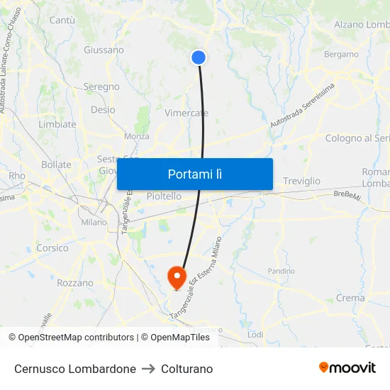 Cernusco Lombardone to Colturano map