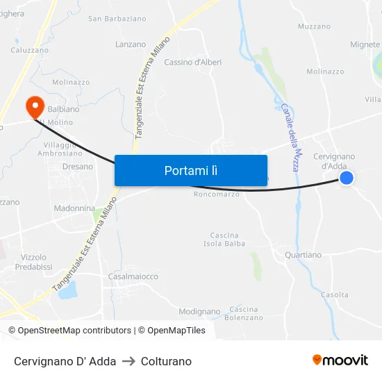 Cervignano D' Adda to Colturano map