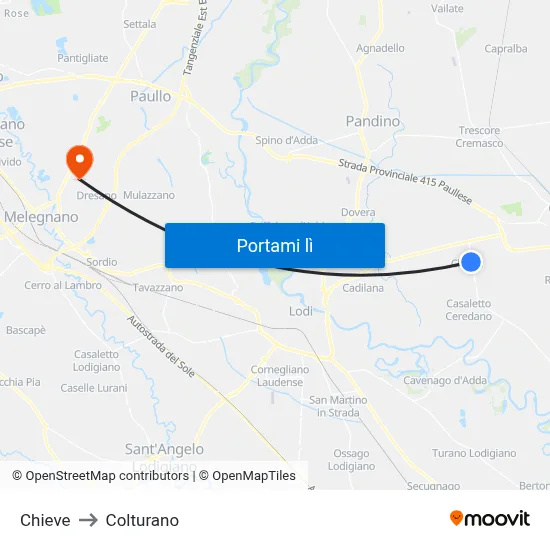 Chieve to Colturano map