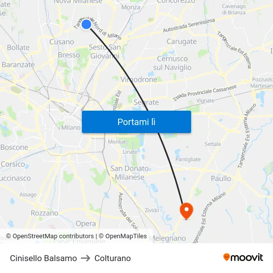 Cinisello Balsamo to Colturano map