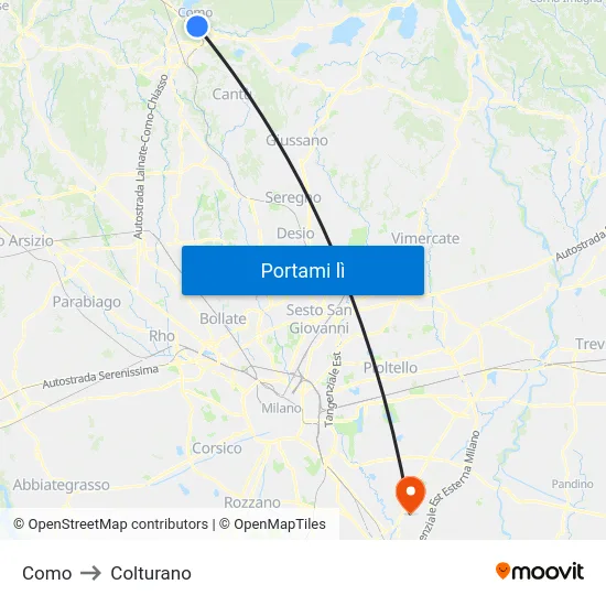 Como to Colturano map