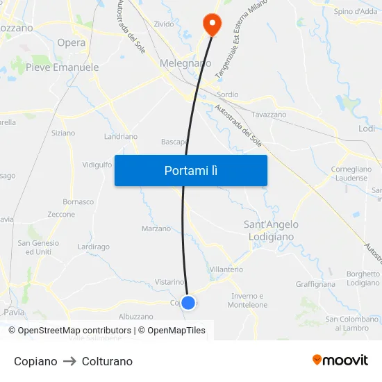 Copiano to Colturano map