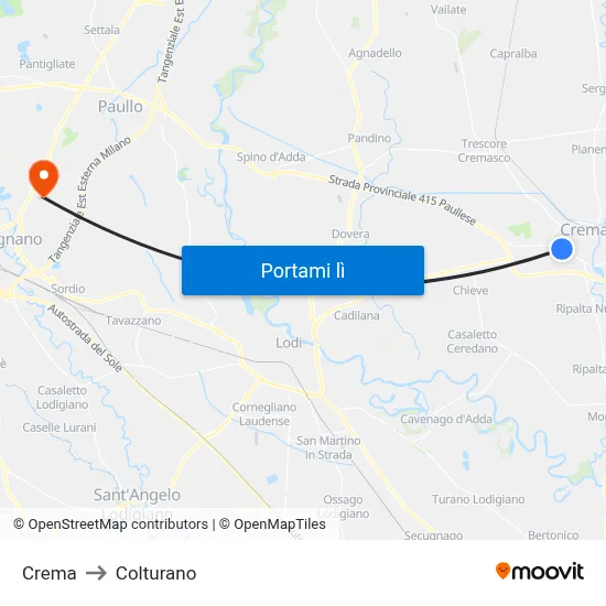 Crema to Colturano map
