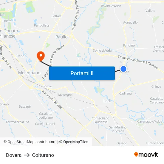 Dovera to Colturano map