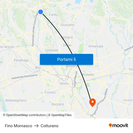 Fino Mornasco to Colturano map