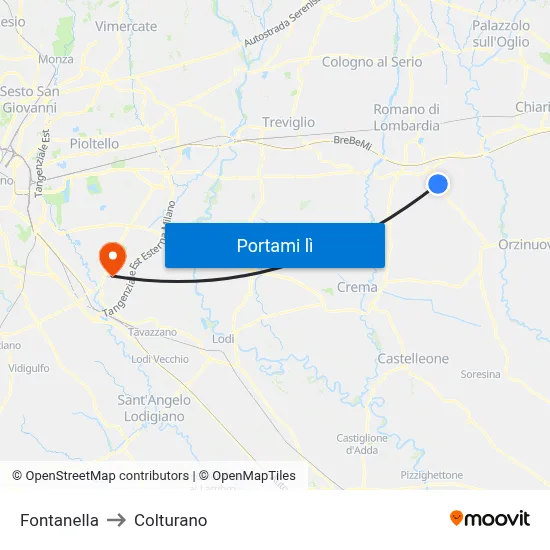 Fontanella to Colturano map