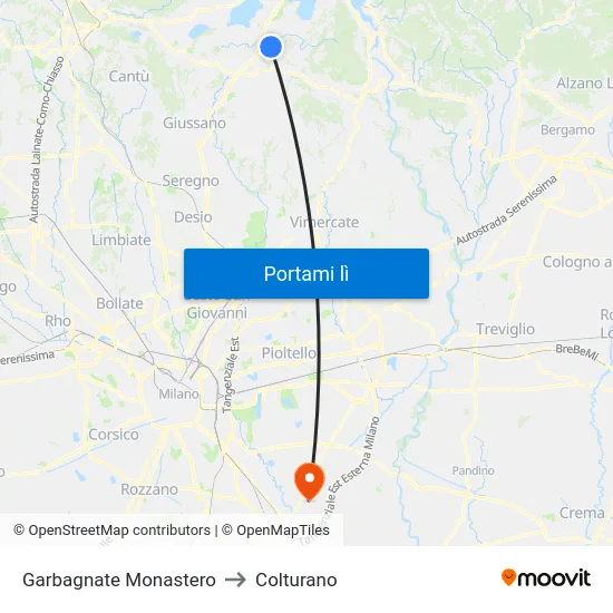 Garbagnate Monastero to Colturano map