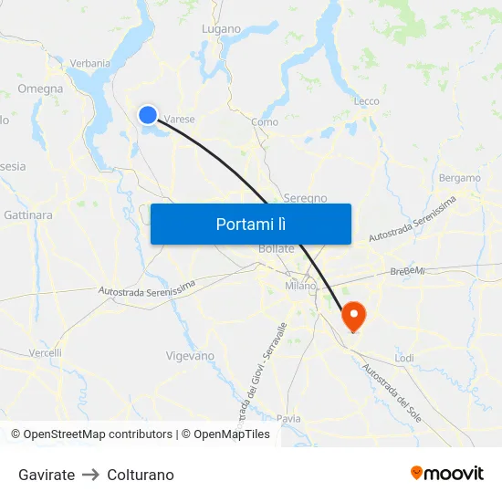 Gavirate to Colturano map
