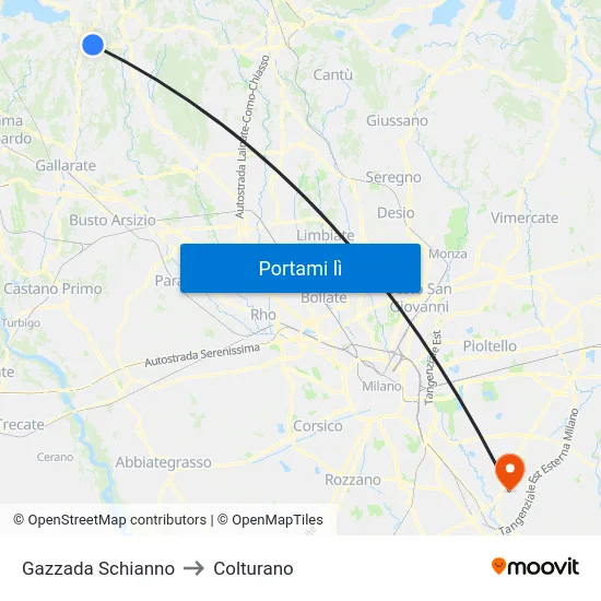 Gazzada Schianno to Colturano map