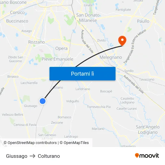 Giussago to Colturano map