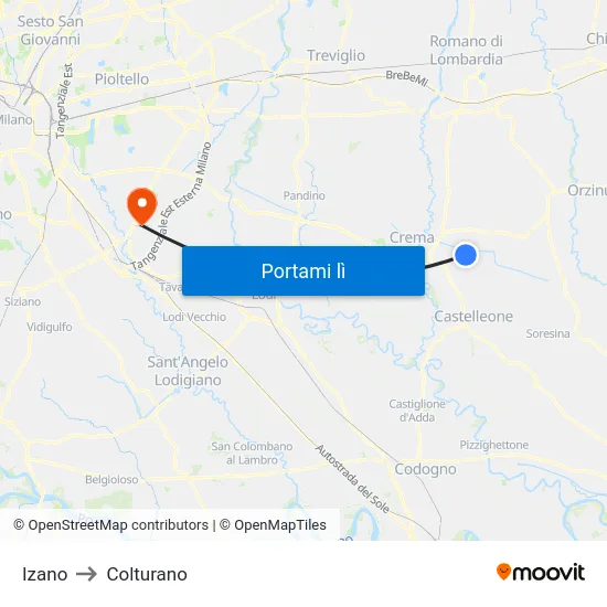 Izano to Colturano map