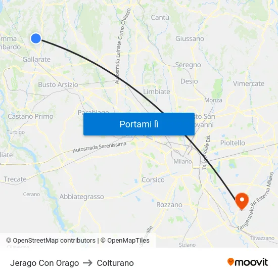 Jerago Con Orago to Colturano map