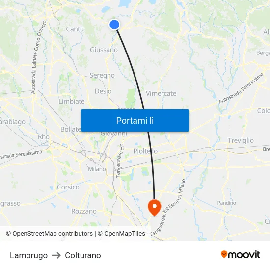 Lambrugo to Colturano map