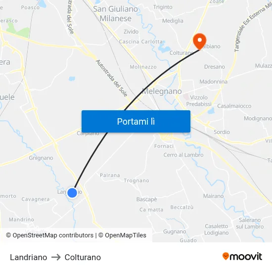 Landriano to Colturano map