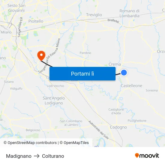 Madignano to Colturano map