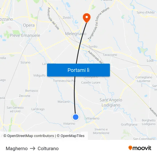 Magherno to Colturano map