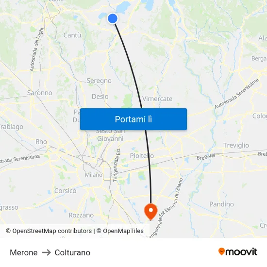 Merone to Colturano map
