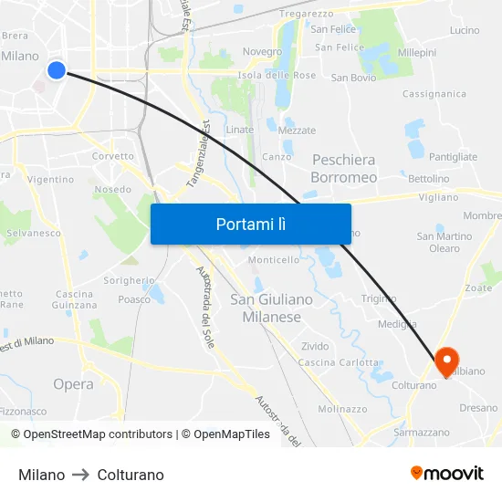 Milano to Colturano map