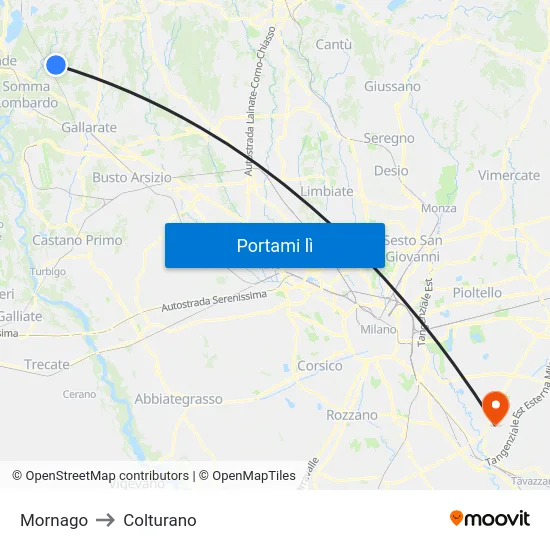Mornago to Colturano map