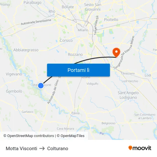 Motta Visconti to Colturano map