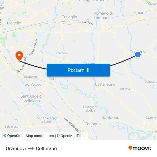 Orzinuovi to Colturano map