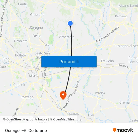 Osnago to Colturano map