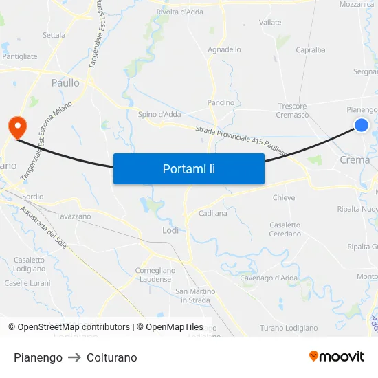 Pianengo to Colturano map