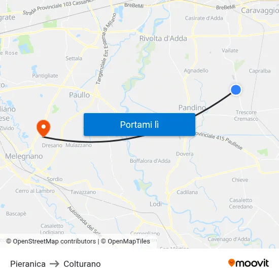 Pieranica to Colturano map
