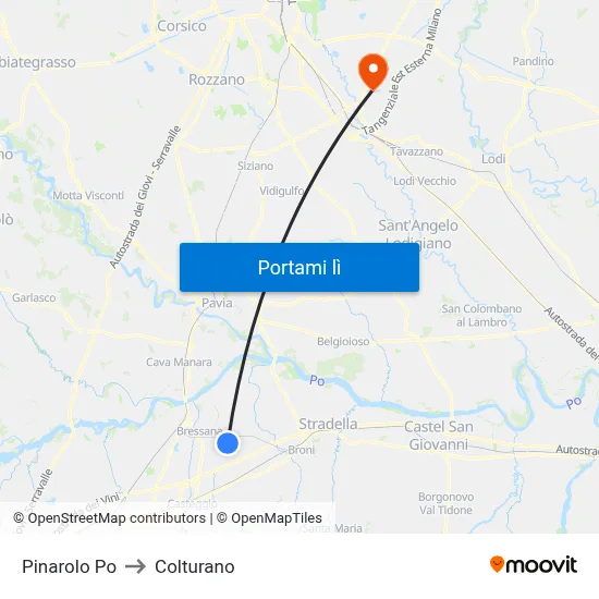 Pinarolo Po to Colturano map