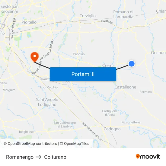 Romanengo to Colturano map