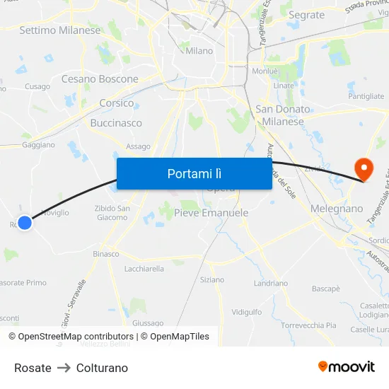 Rosate to Colturano map