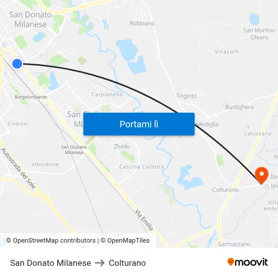 San Donato Milanese to Colturano map