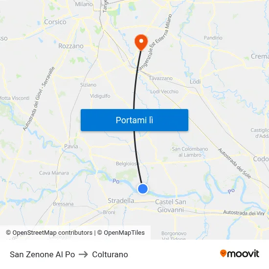 San Zenone Al Po to Colturano map