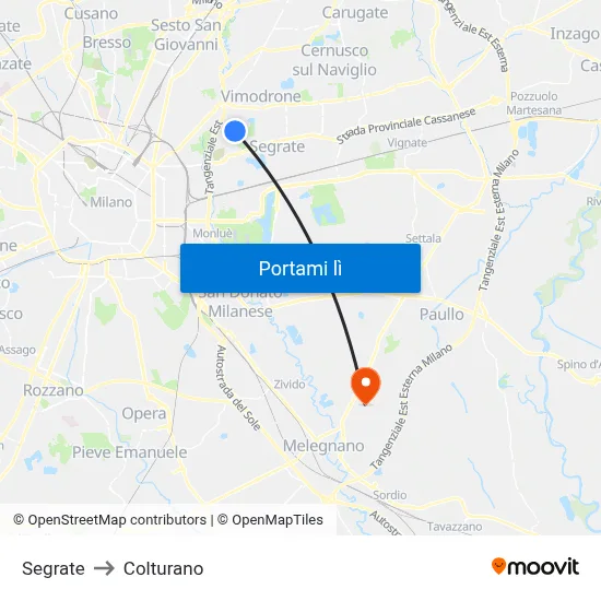 Segrate to Colturano map