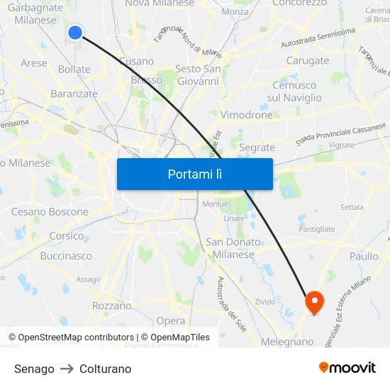 Senago to Colturano map