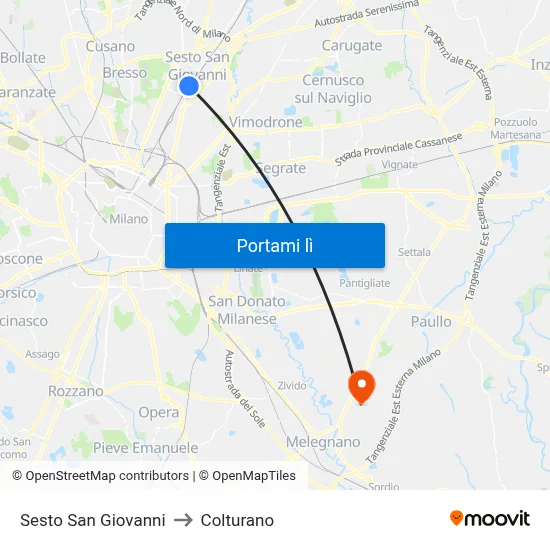 Sesto San Giovanni to Colturano map