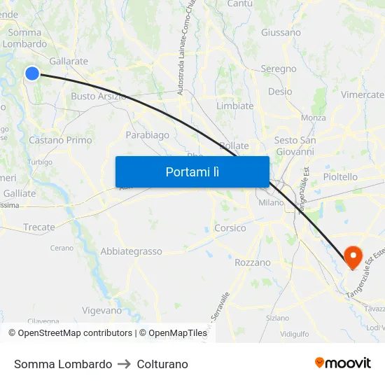 Somma Lombardo to Colturano map