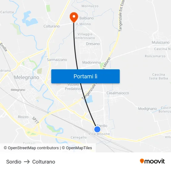 Sordio to Colturano map