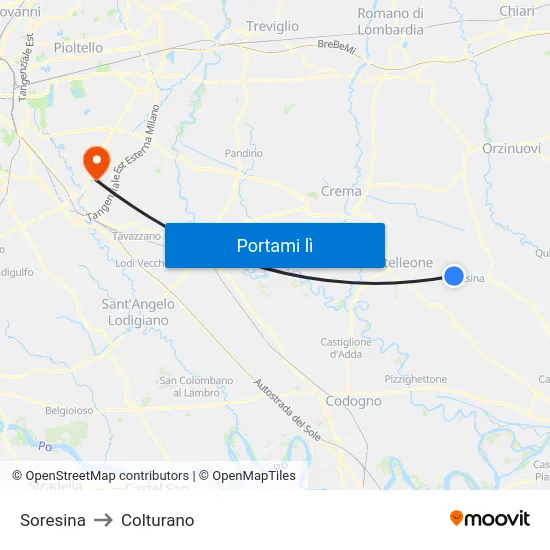 Soresina to Colturano map