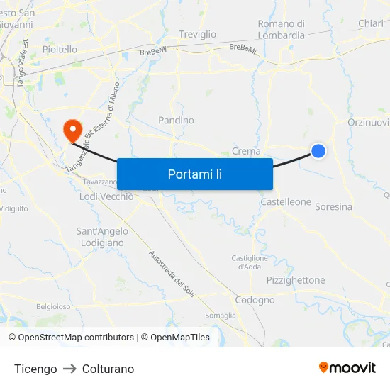 Ticengo to Colturano map