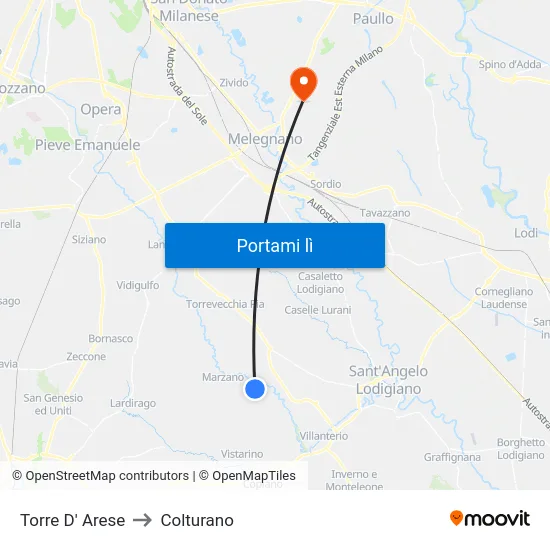 Torre D' Arese to Colturano map