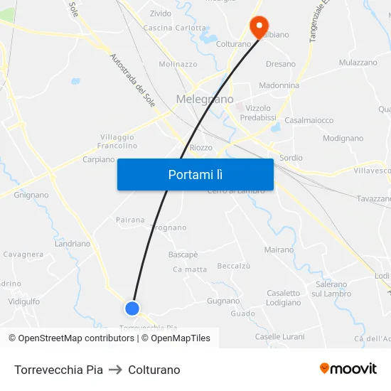 Torrevecchia Pia to Colturano map