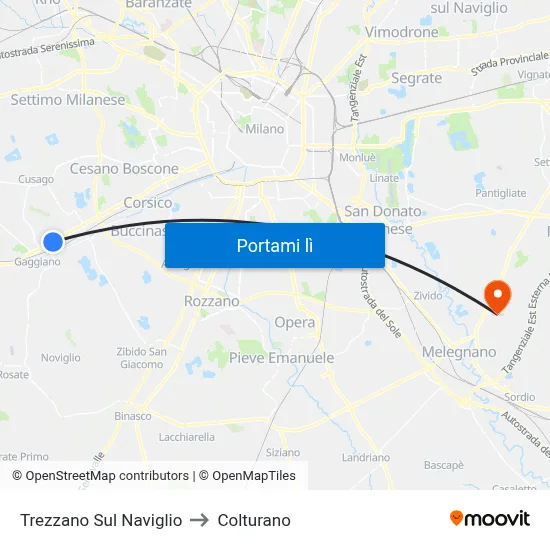 Trezzano Sul Naviglio to Colturano map