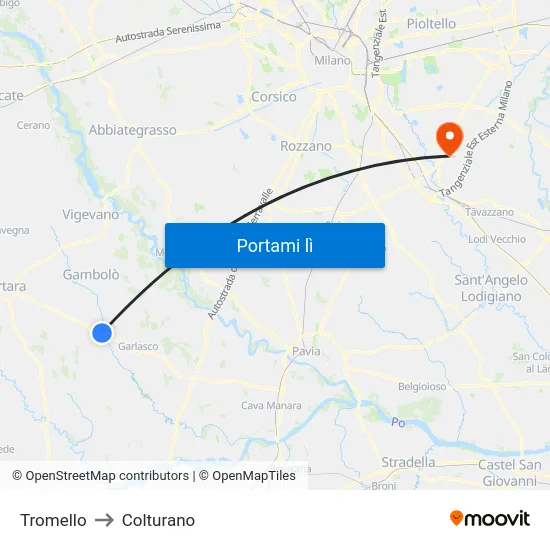 Tromello to Colturano map